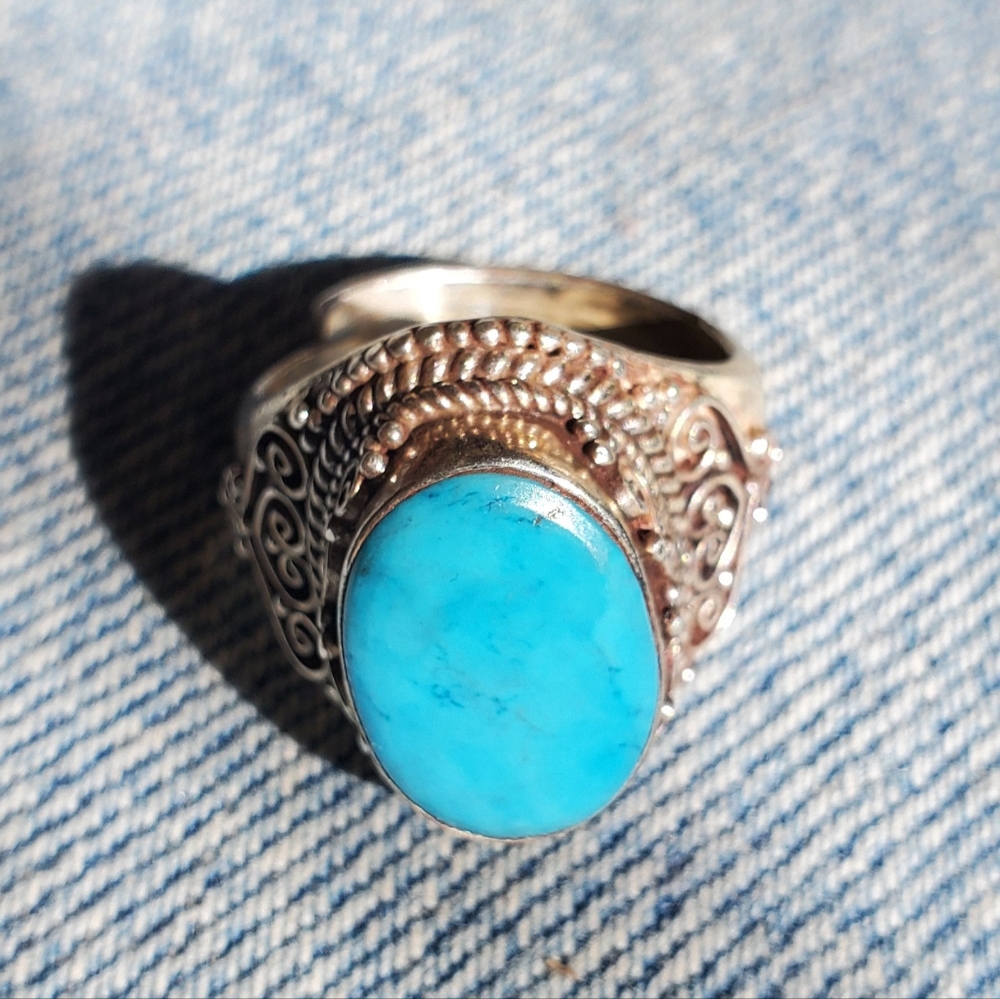 Turquoise ring huge sterling silver